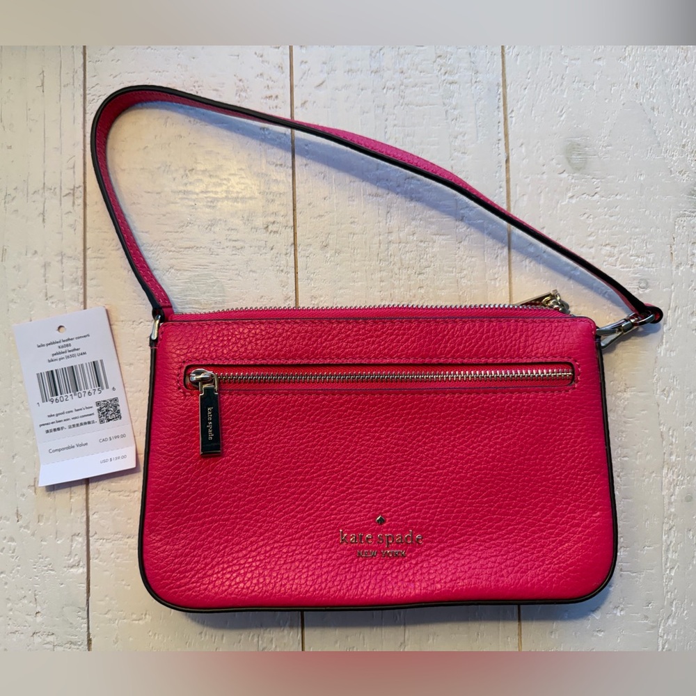kate spade leila pebbled leather convertible bikini pink small handbag wristlet